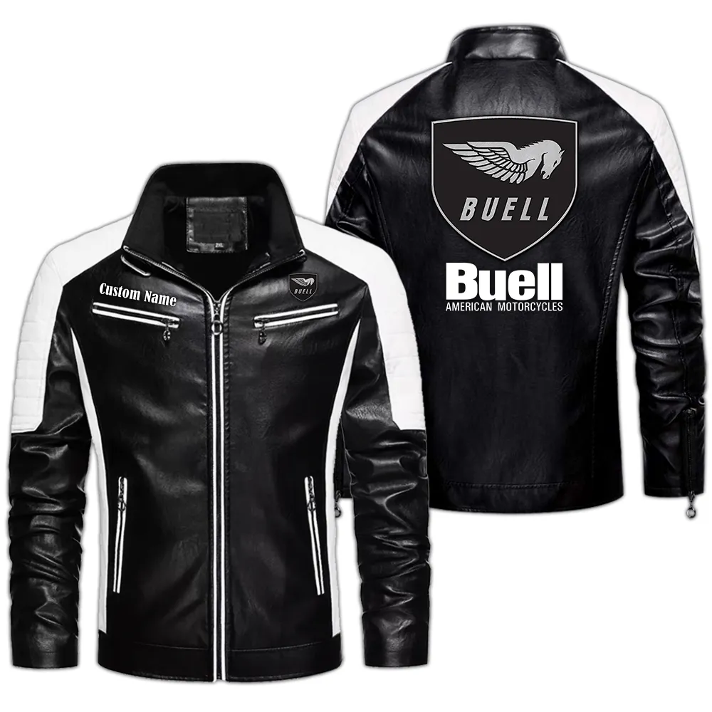 Buell Motorcycle Custom Herren Lederjacke für Autoliebhaber, Perfektes Geschenk mit Namen  CAR0401022073 - Schwarz