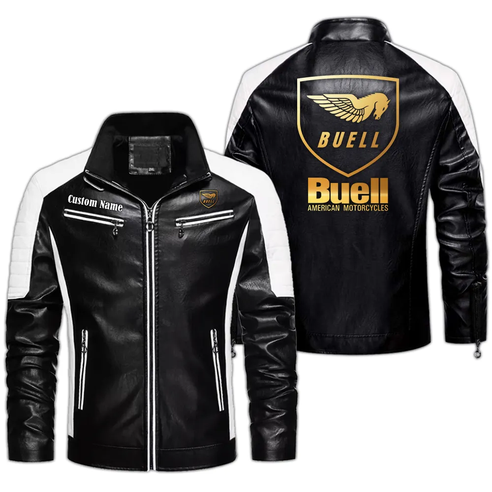 Buell Motorcycle Custom Herren Lederjacke für Autoliebhaber, Perfektes Geschenk mit Namen  CAR0401022074 - Schwarz