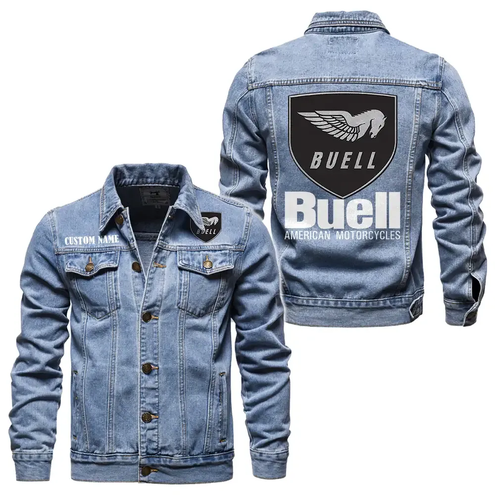 Buell Motorcycles Jeansjacke für Auto-Fans – Vintage-Stil mit Wunschname personalisierbar CAR1901132062 - Hellblau