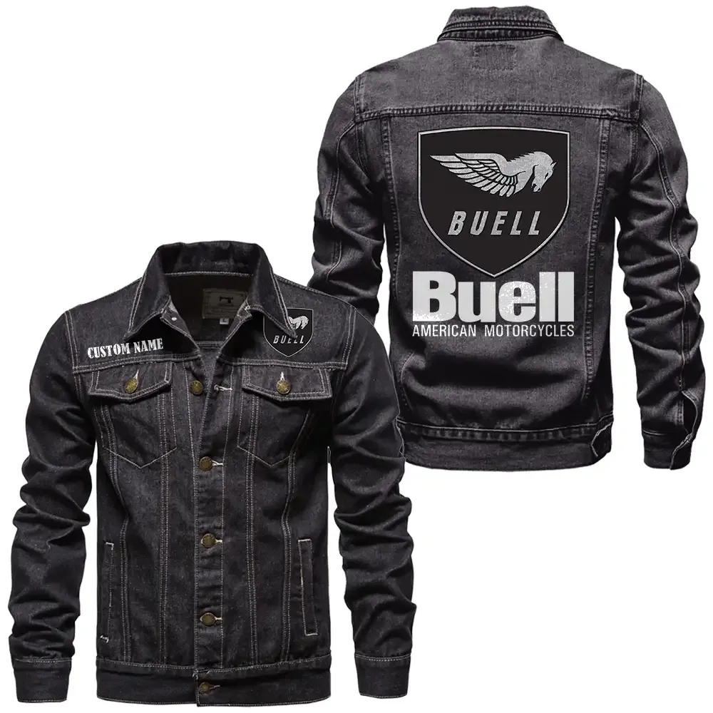 Buell Motorcycles Jeansjacke für Auto-Fans – Vintage-Stil mit Wunschname personalisierbar CAR1901132062 - Schwarz