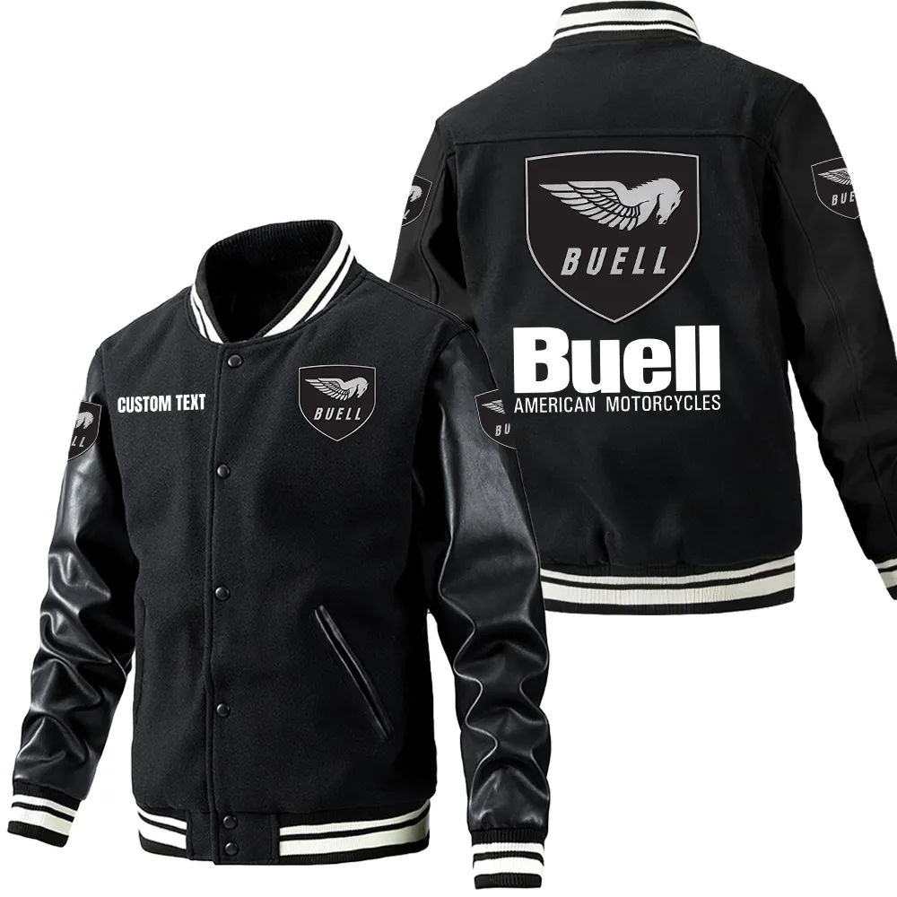 Buell Motorcycles Leder-Baseballjacke für Auto-Fans – Ärmel mit All-Over-Print, personalisierbar mit Wunschname CAR1801112054 - Schwarz
