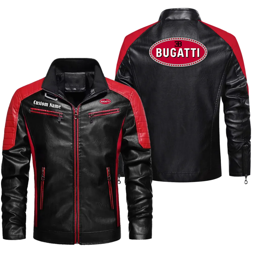 Bugatti Custom Herren Lederjacke für Autoliebhaber, Perfektes Geschenk mit Namen  CAR0401022075 - Rot