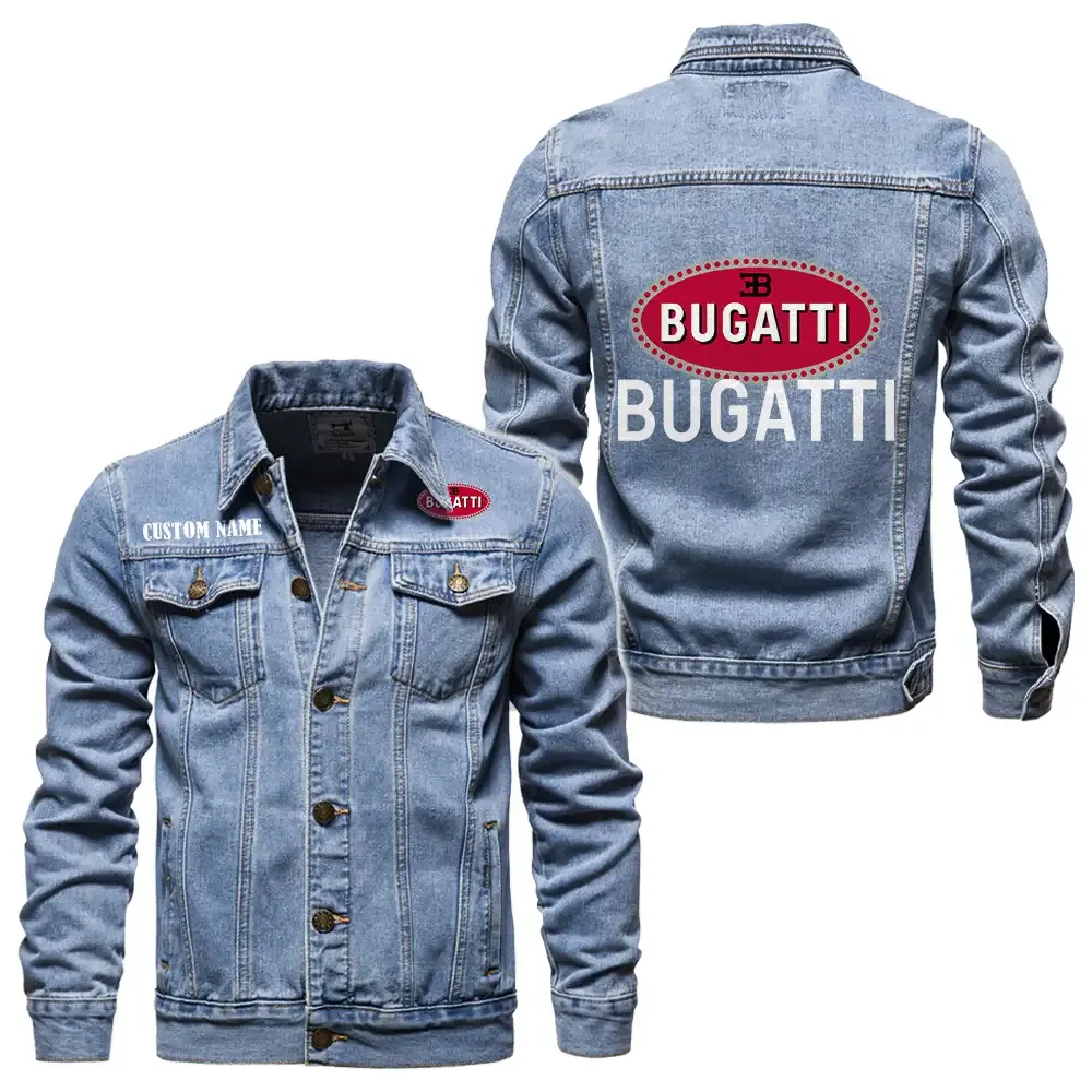 Bugatti Jeansjacke für Auto-Fans – Vintage-Stil mit Wunschname personalisierbar CAR1901132063 - Hellblau