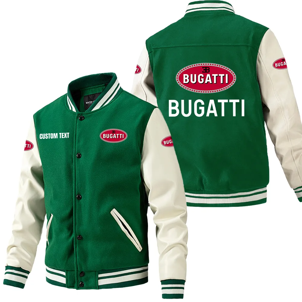 Bugatti Leder-Baseballjacke für Auto-Fans – Ärmel mit All-Over-Print, personalisierbar mit Wunschname CAR1801112067 - Grün