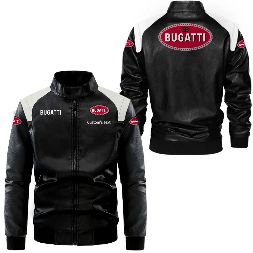 bugatti lederjacke in schwarz wei fr auto fans allover print personalisierbar mit wunschname car0801062074