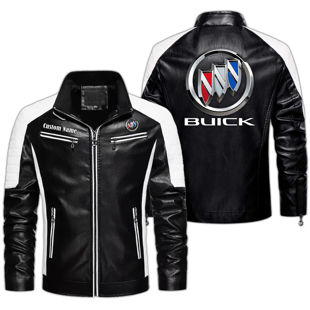 Buick Custom Herren Lederjacke für Autoliebhaber, Perfektes Geschenk mit Namen  CAR0401022077 - Schwarz