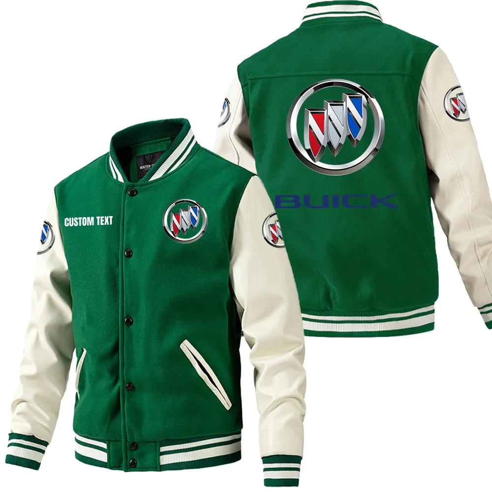 Buick Leder-Baseballjacke für Auto-Fans – Ärmel mit All-Over-Print, personalisierbar mit Wunschname CAR1801112056 - Grün