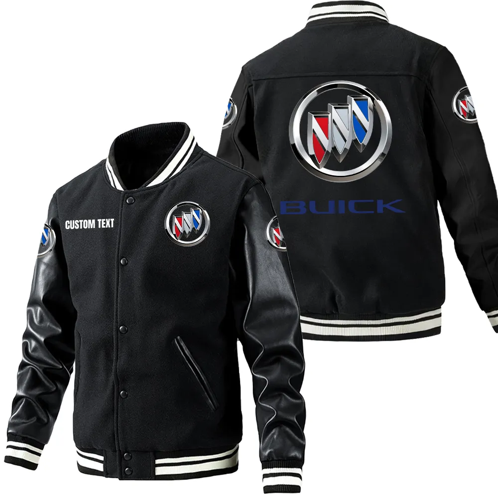 Buick Leder-Baseballjacke für Auto-Fans – Ärmel mit All-Over-Print, personalisierbar mit Wunschname CAR1801112056 - Schwarz