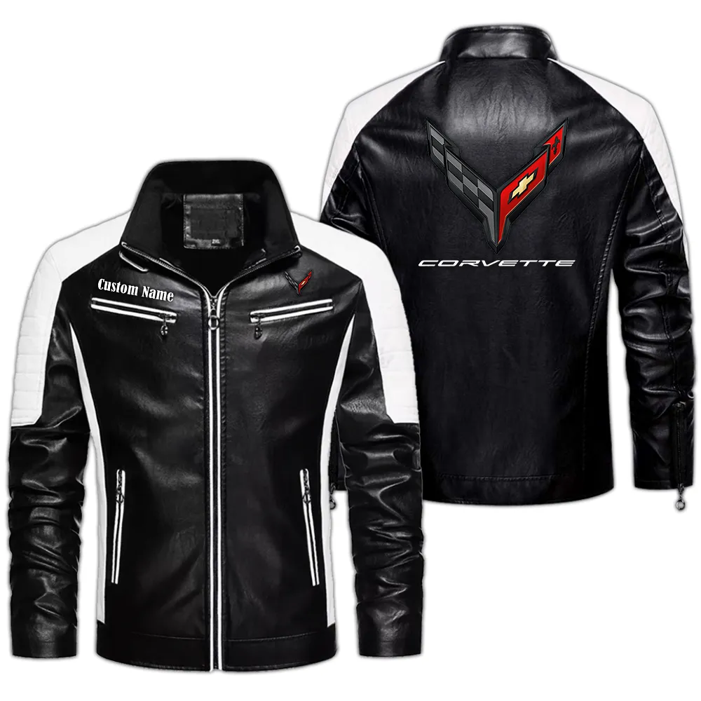 c8 corvette Custom Herren Lederjacke für Autoliebhaber, Perfektes Geschenk mit Namen  CAR0401022079 - Schwarz