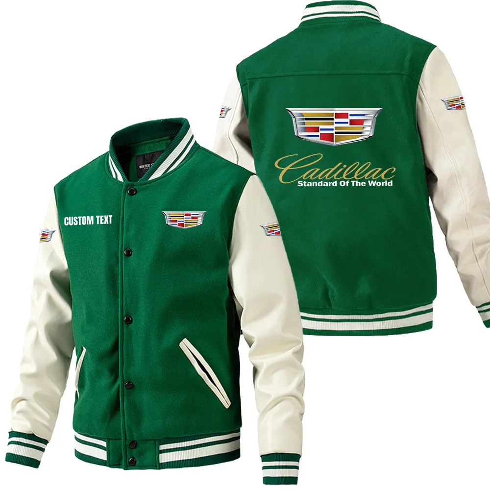 Cadillac Leder-Baseballjacke für Auto-Fans – Ärmel mit All-Over-Print, personalisierbar mit Wunschname CAR1801112069 - Grün
