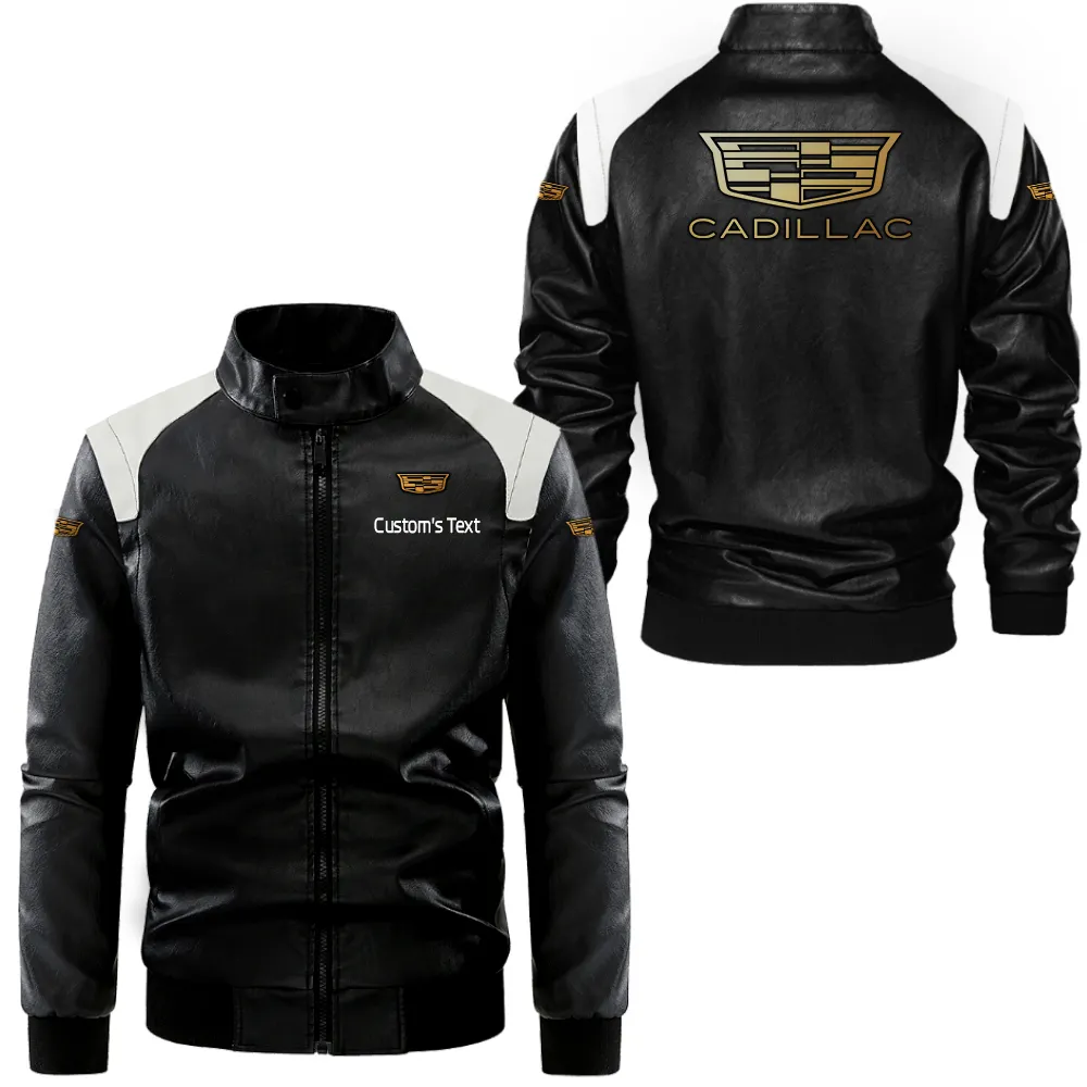 cadillac lederjacke in schwarz wei fr auto fans allover print personalisierbar mit wunschname car0801062079 uabl9