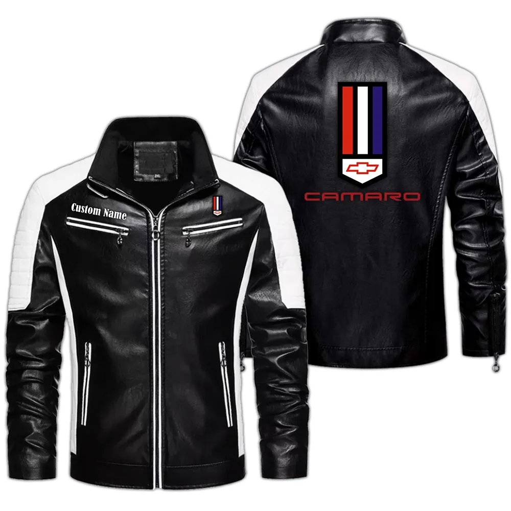 camaro Custom Herren Lederjacke für Autoliebhaber, Perfektes Geschenk mit Namen  CAR0401022083 - Schwarz