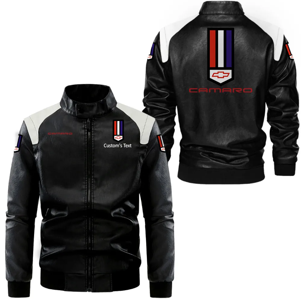 camaro lederjacke in schwarz wei fr auto fans allover print personalisierbar mit wunschname car0801062083 krru4