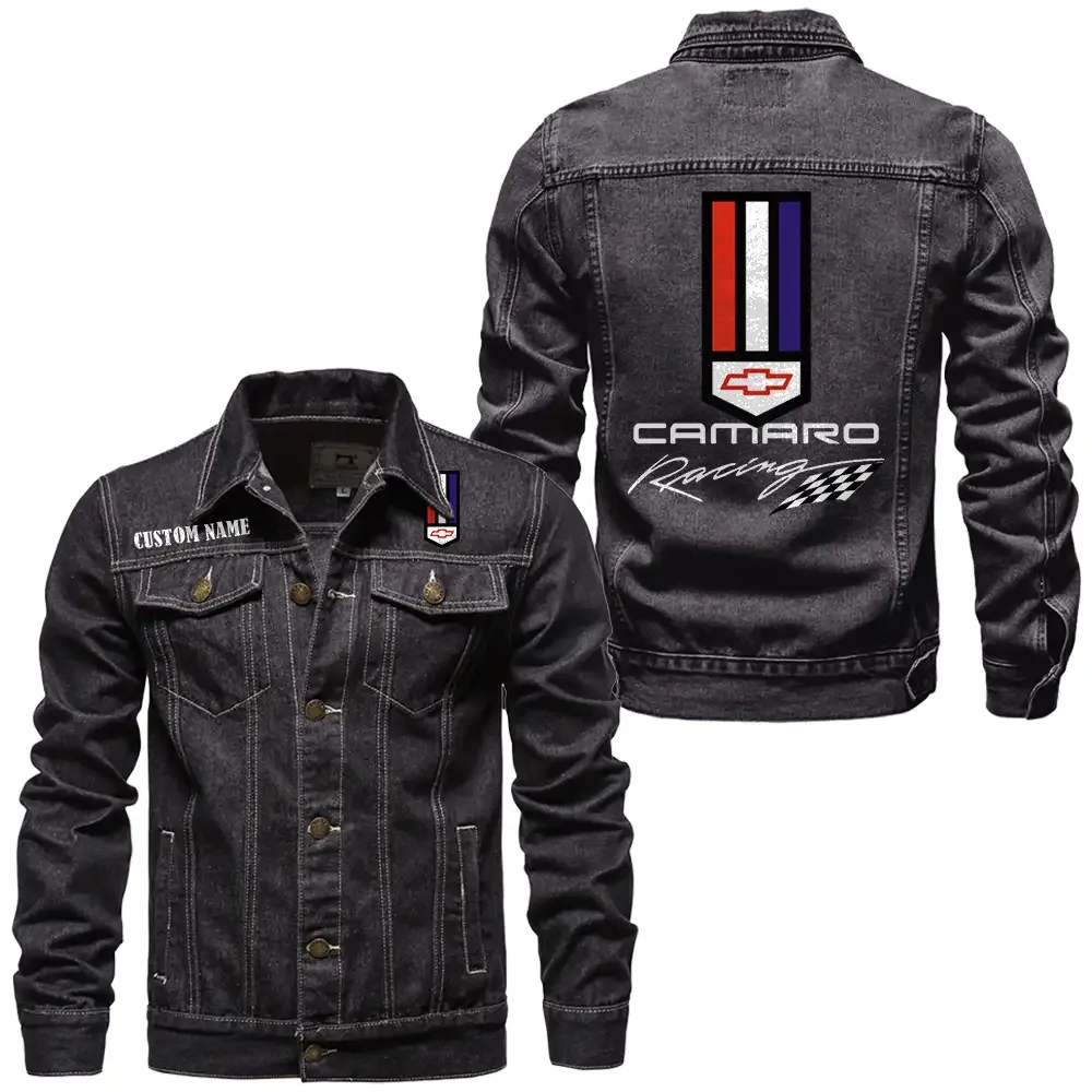 Camaro racing Jeansjacke für Auto-Fans – Vintage-Stil mit Wunschname personalisierbar CAR1901132067 - Schwarz