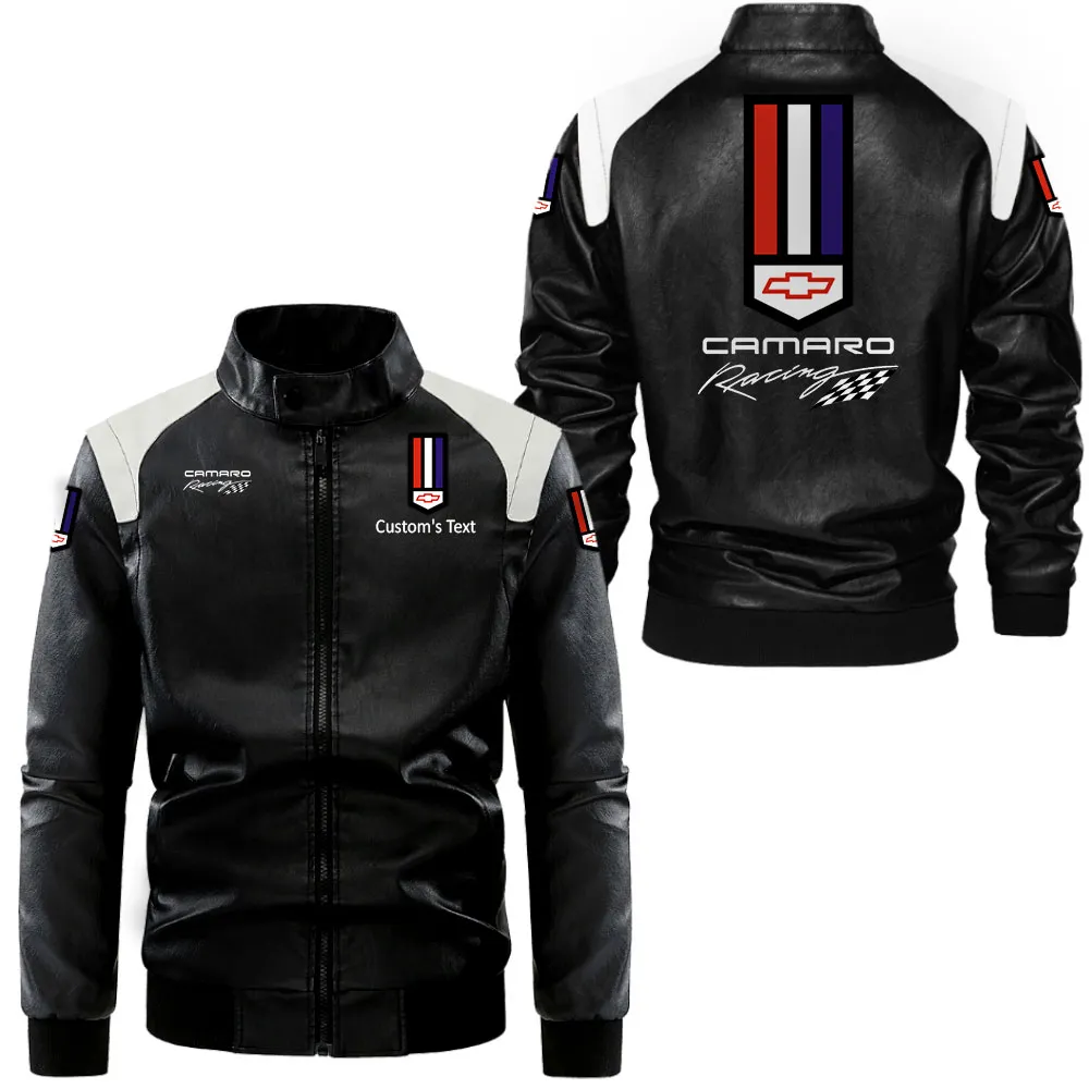 camaro racing lederjacke in schwarz wei fr auto fans allover print personalisierbar mit wunschname car0801062081 hyacf