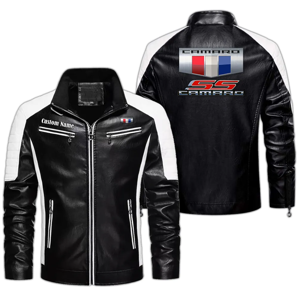 camaro ss Custom Herren Lederjacke für Autoliebhaber, Perfektes Geschenk mit Namen  CAR0401022085 - Schwarz