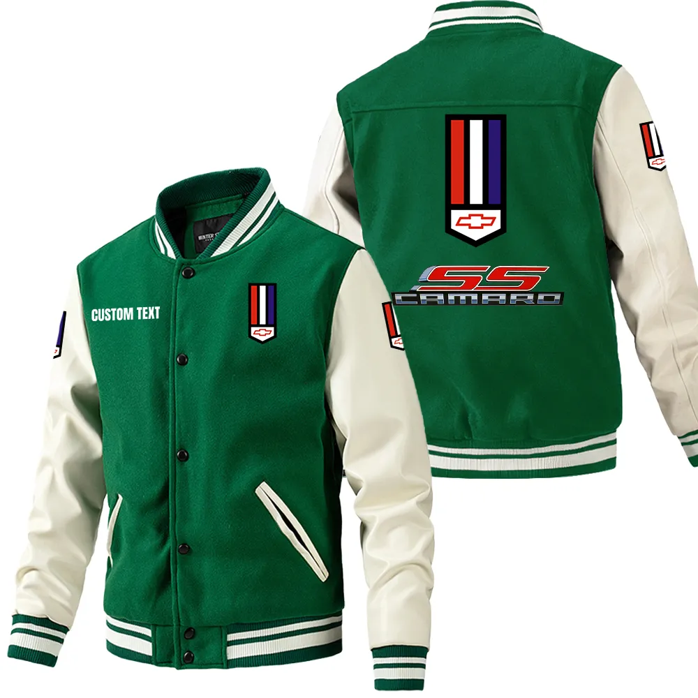 Camaro SS Leder-Baseballjacke für Auto-Fans – Ärmel mit All-Over-Print, personalisierbar mit Wunschname CAR1801112059 - Grün