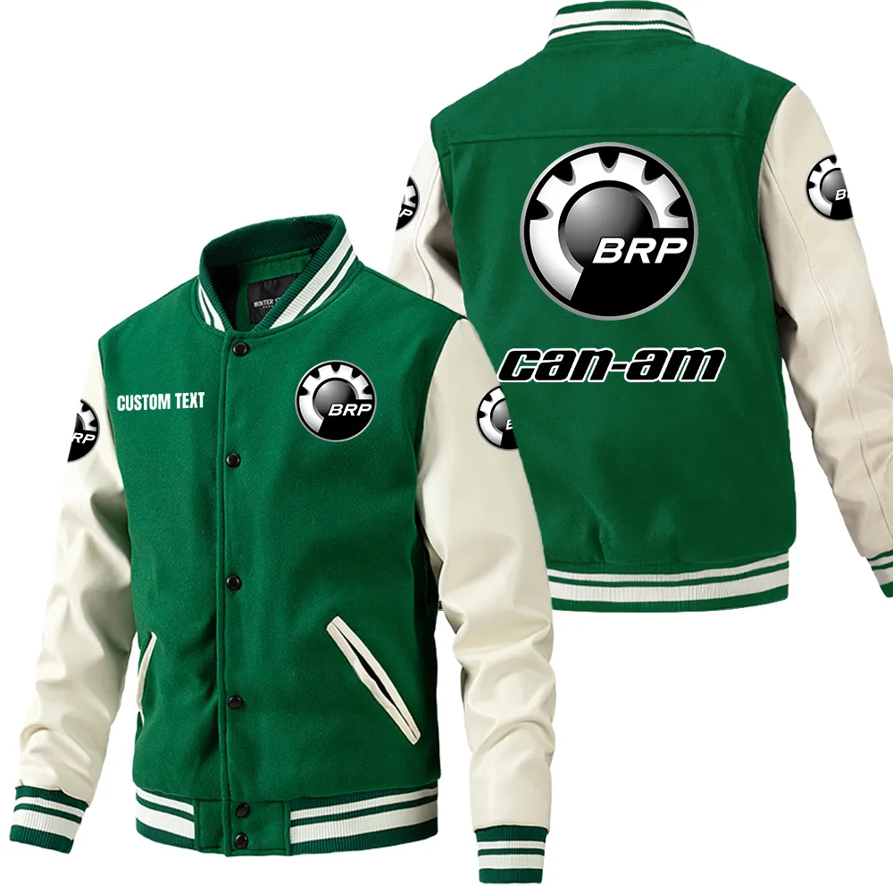 Can Am Leder-Baseballjacke für Auto-Fans – Ärmel mit All-Over-Print, personalisierbar mit Wunschname CAR1801112060 - Grün