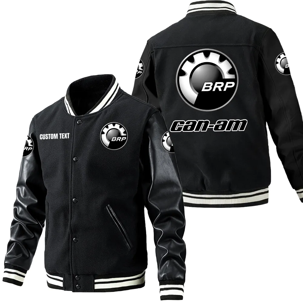 Can Am Leder-Baseballjacke für Auto-Fans – Ärmel mit All-Over-Print, personalisierbar mit Wunschname CAR1801112060 - Schwarz