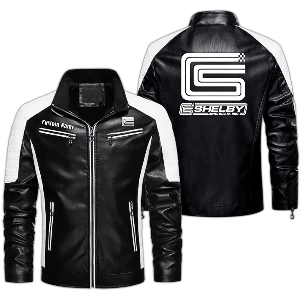 carroll shelby Custom Herren Lederjacke für Autoliebhaber, Perfektes Geschenk mit Namen  CAR0401022091 - Schwarz