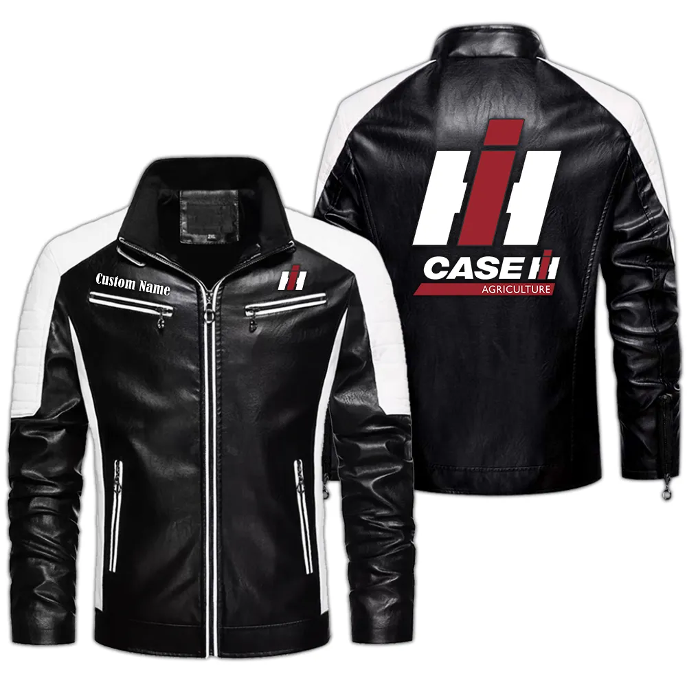 Case IH Custom Herren Lederjacke für Autoliebhaber, Perfektes Geschenk mit Namen  CAR0401022092 - Schwarz