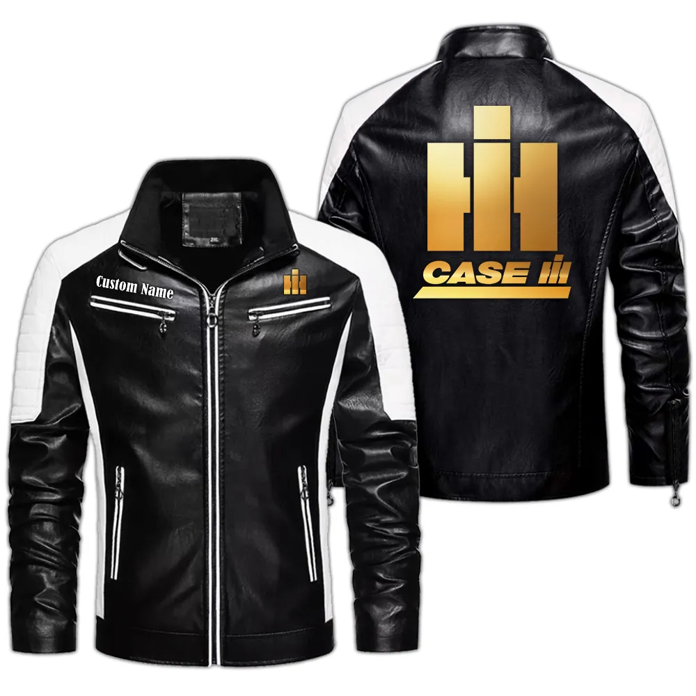 Case IH Custom Herren Lederjacke für Autoliebhaber, Perfektes Geschenk mit Namen  CAR0401022093 - Schwarz