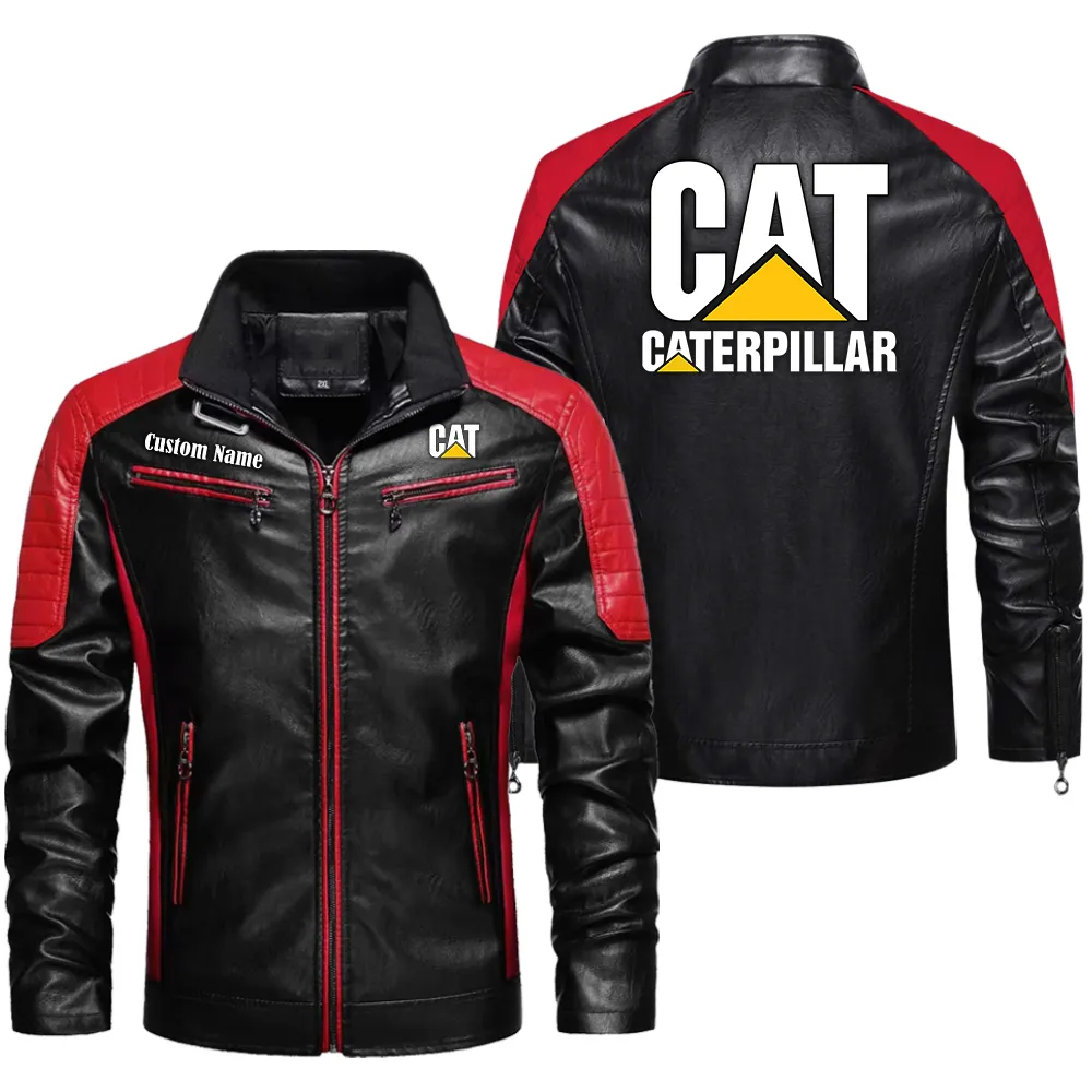 Caterpillar Inc Custom Herren Lederjacke für Autoliebhaber, Perfektes Geschenk mit Namen  CAR0401022095 - Rot