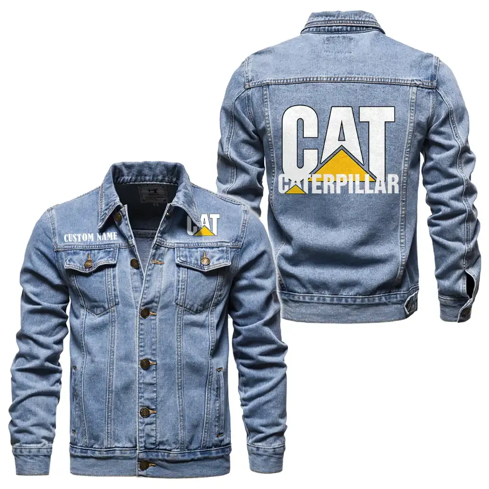 Caterpillar Inc Jeansjacke für Auto-Fans – Vintage-Stil mit Wunschname personalisierbar CAR1901132072 - Hellblau