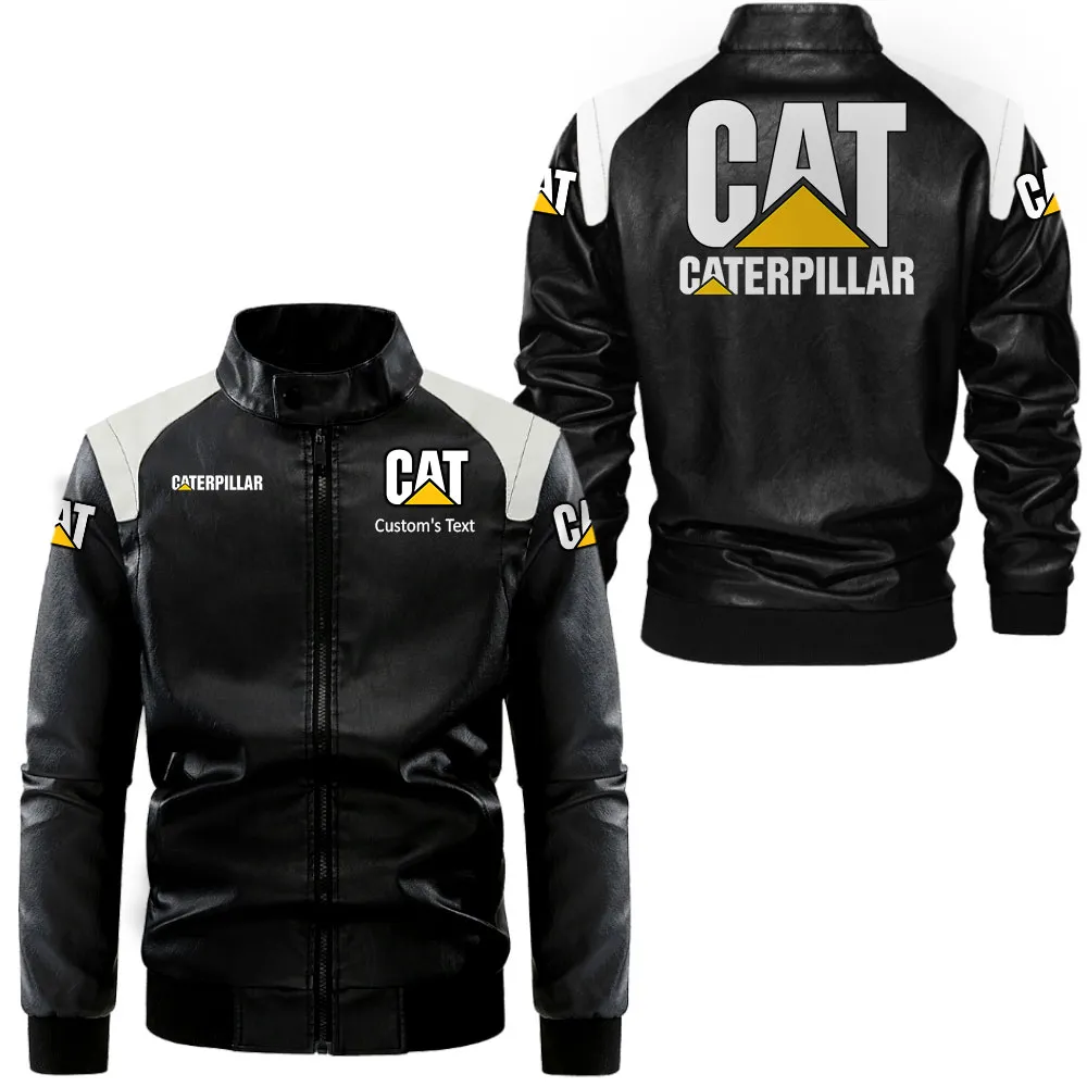 caterpillar inc lederjacke in schwarz wei fr auto fans allover print personalisierbar mit wunschname car0801062093 zesk6