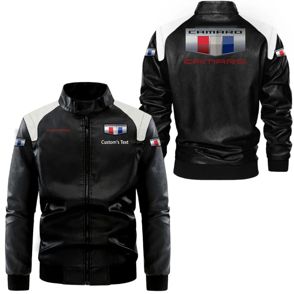 chevrolet camaro lederjacke in schwarz wei fr auto fans allover print personalisierbar mit wunschname car0801062095