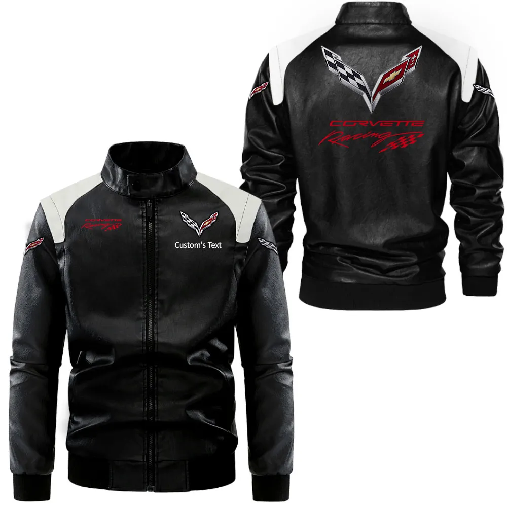 chevrolet corvette lederjacke in schwarz wei fr auto fans allover print personalisierbar mit wunschname car0801062099 1zt0e