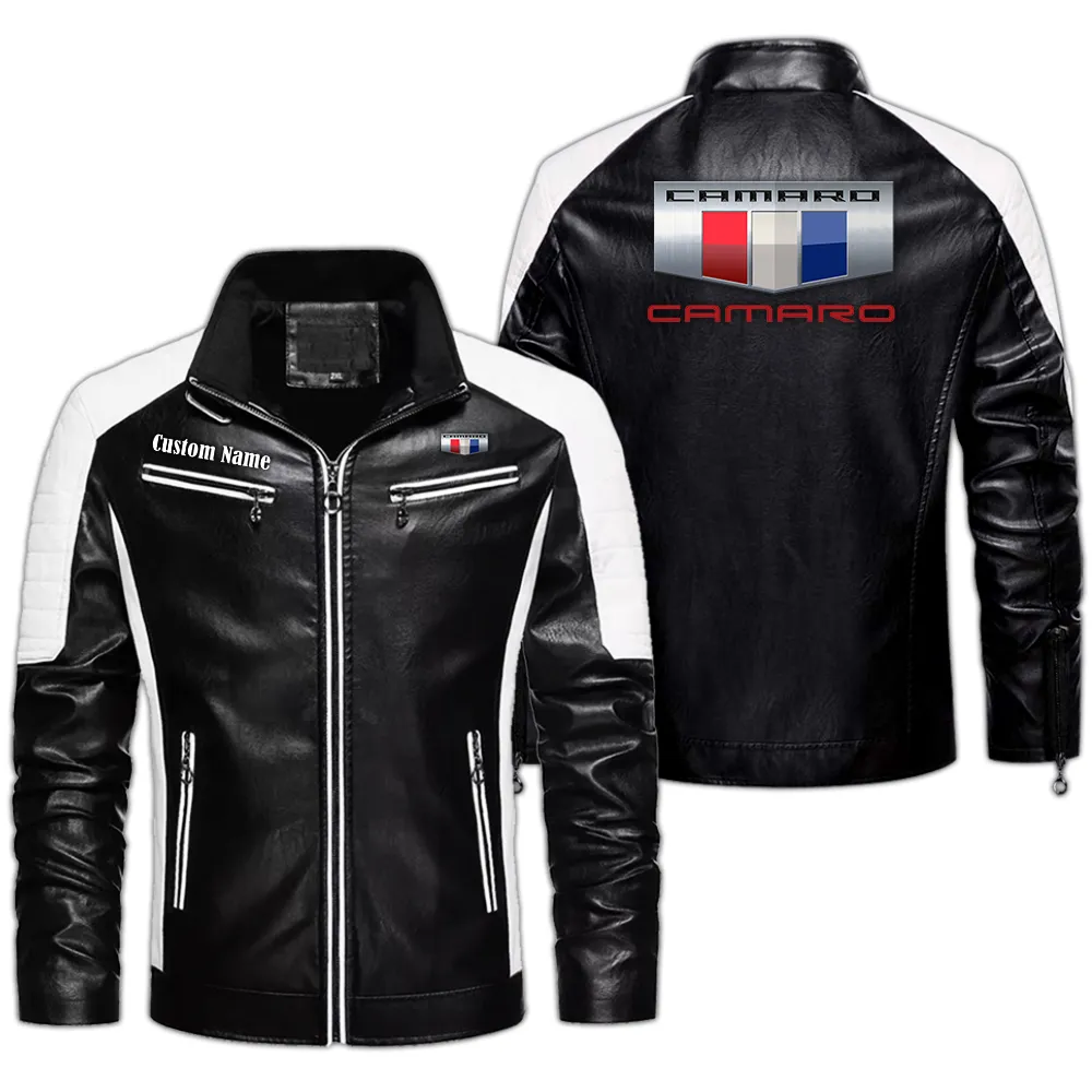 Chevrolet Custom Herren Lederjacke für Autoliebhaber, Perfektes Geschenk mit Namen  CAR0401022096 - Schwarz