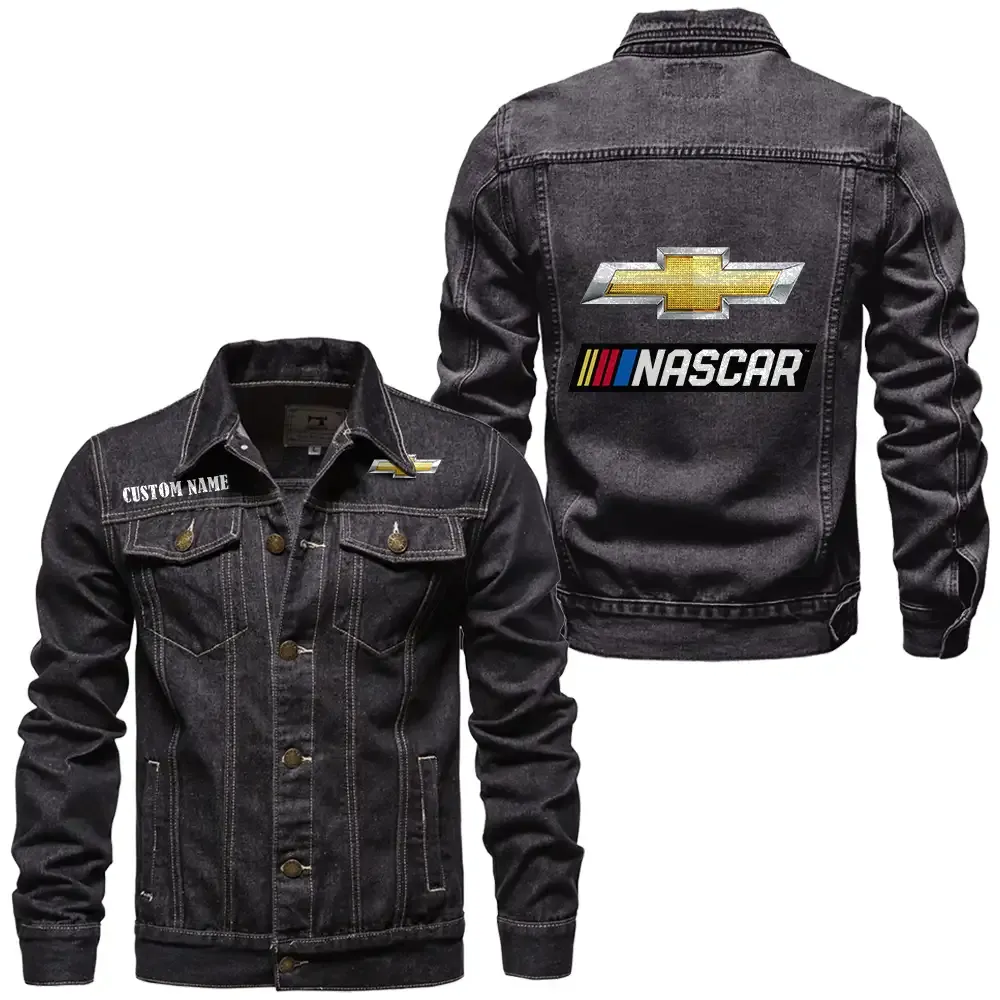 Chevy Nascar Jeansjacke für Auto-Fans – Vintage-Stil mit Wunschname personalisierbar CAR1901132079 - Schwarz