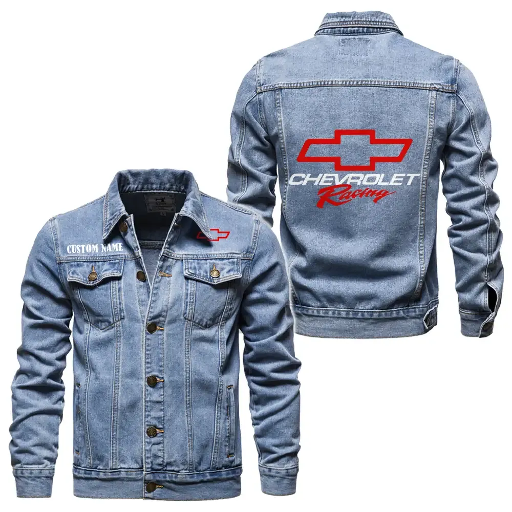 Chevy Racing Jeansjacke für Auto-Fans – Vintage-Stil mit Wunschname personalisierbar CAR1901132080 - Hellblau