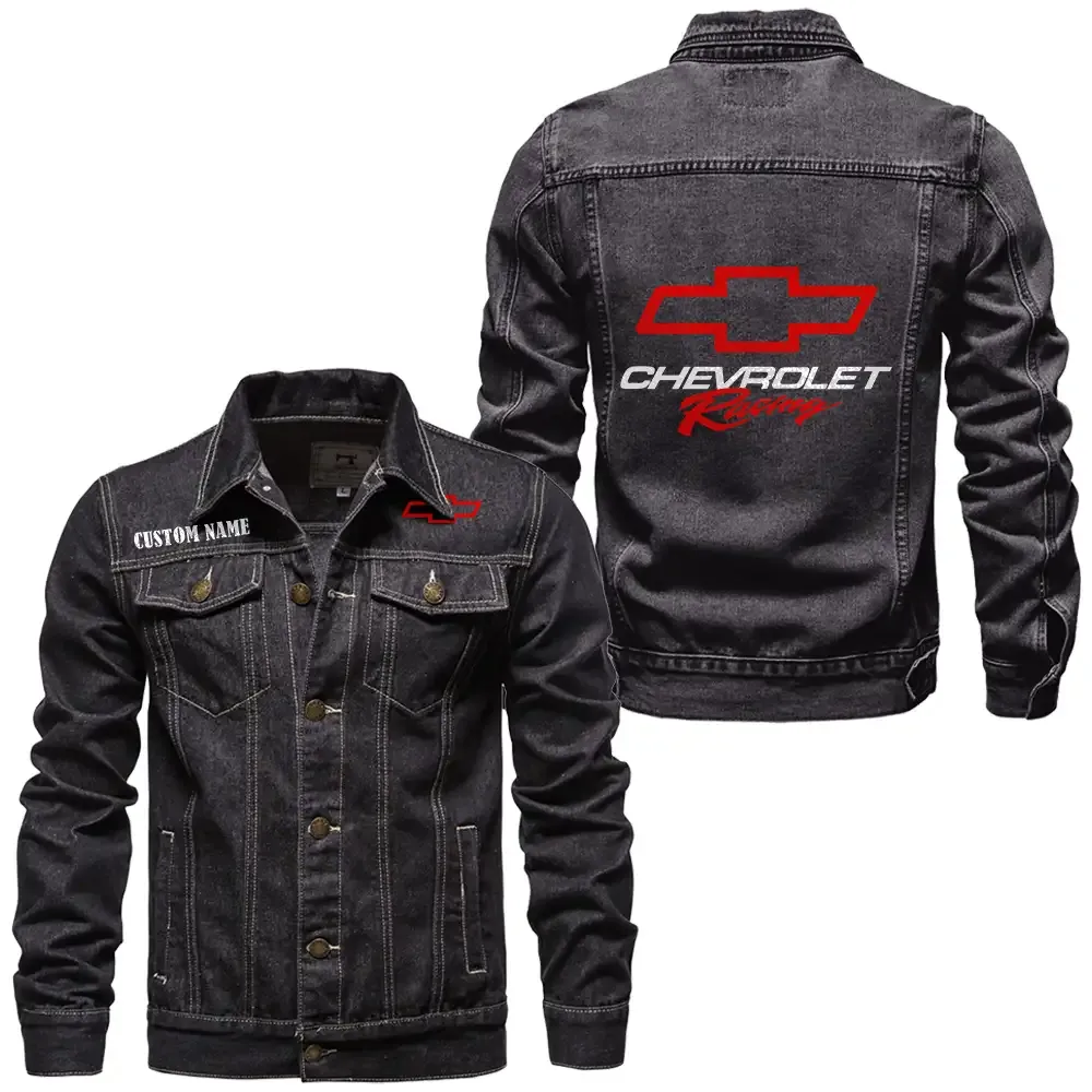 Chevy Racing Jeansjacke für Auto-Fans – Vintage-Stil mit Wunschname personalisierbar CAR1901132080 - Schwarz
