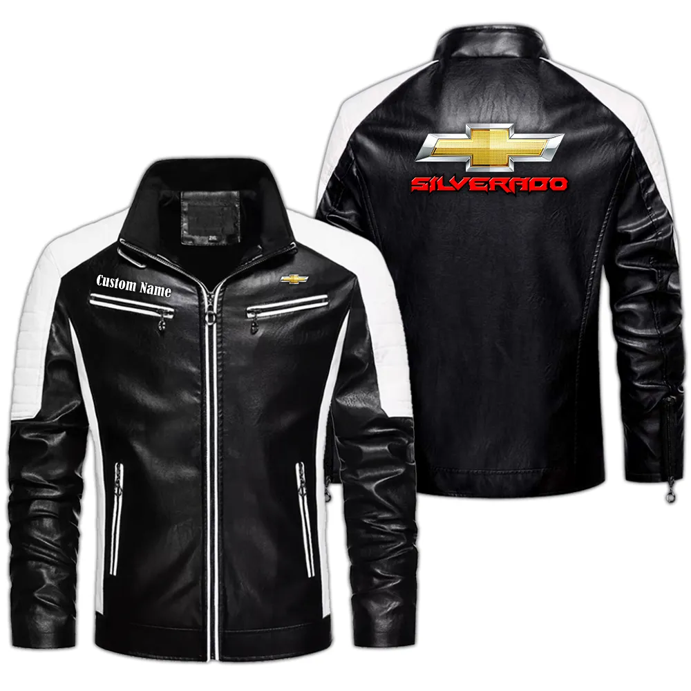 chevy silverado Custom Herren Lederjacke für Autoliebhaber, Perfektes Geschenk mit Namen  CAR0401022108 - Schwarz