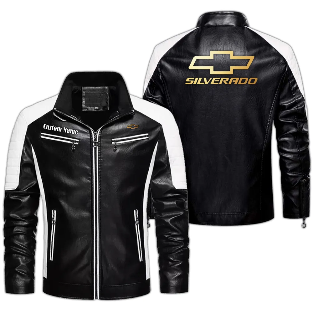 chevy silverado Custom Herren Lederjacke für Autoliebhaber, Perfektes Geschenk mit Namen  CAR0401022109 - Schwarz