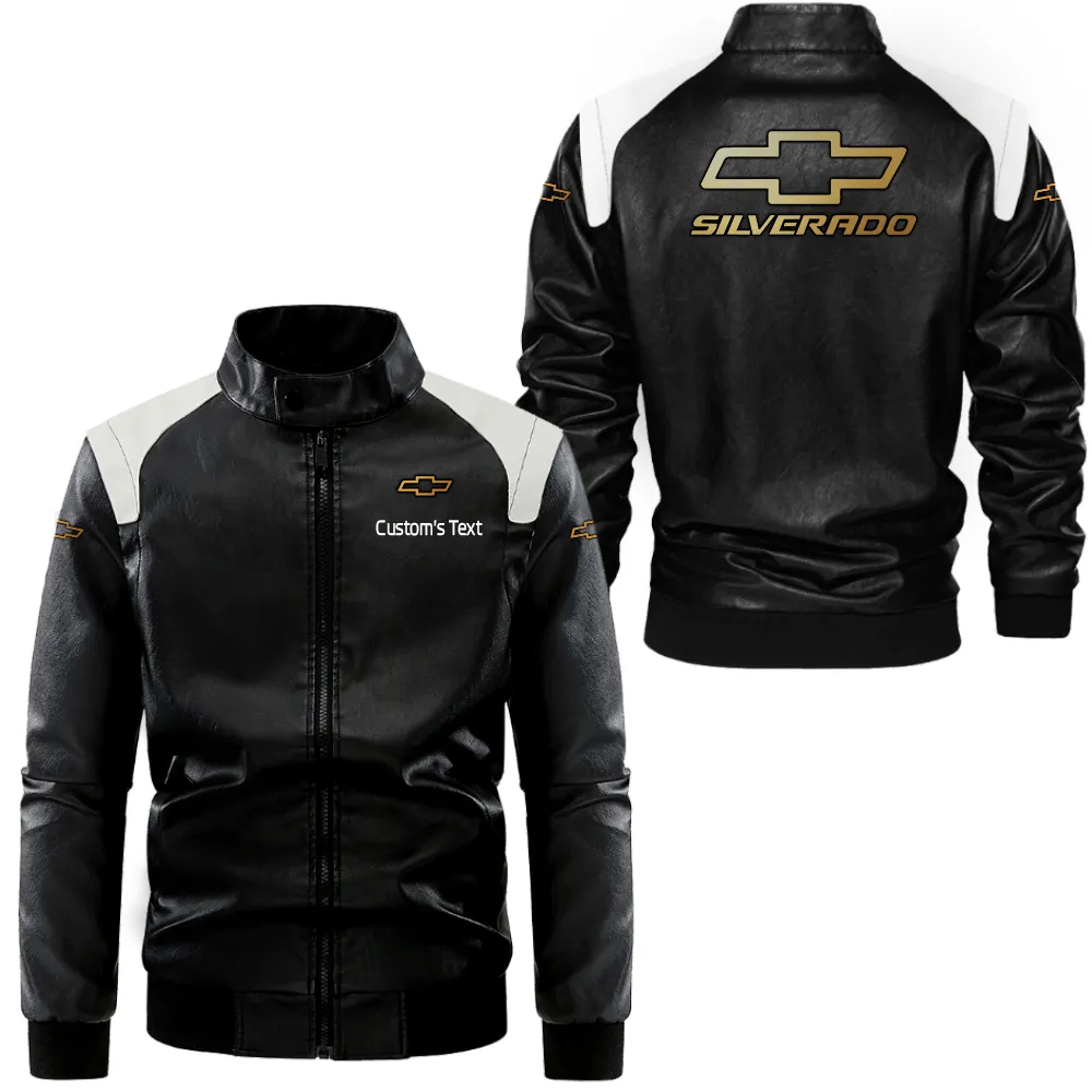 chevy silverado Lederjacke in Schwarz-Weiß für Auto-Fans, Allover-Print, personalisierbar mit Wunschname CAR0801062106