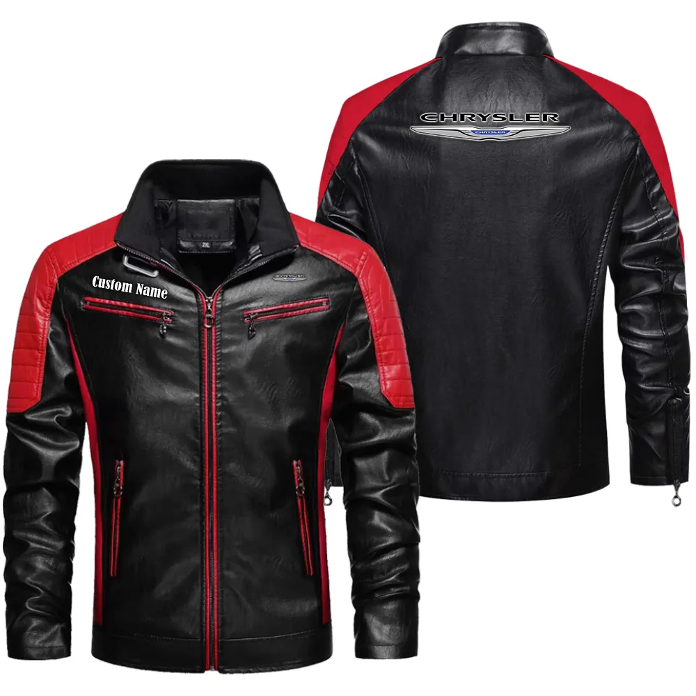 Chrysler Custom Herren Lederjacke für Autoliebhaber, Perfektes Geschenk mit Namen  CAR0401022110 - Rot