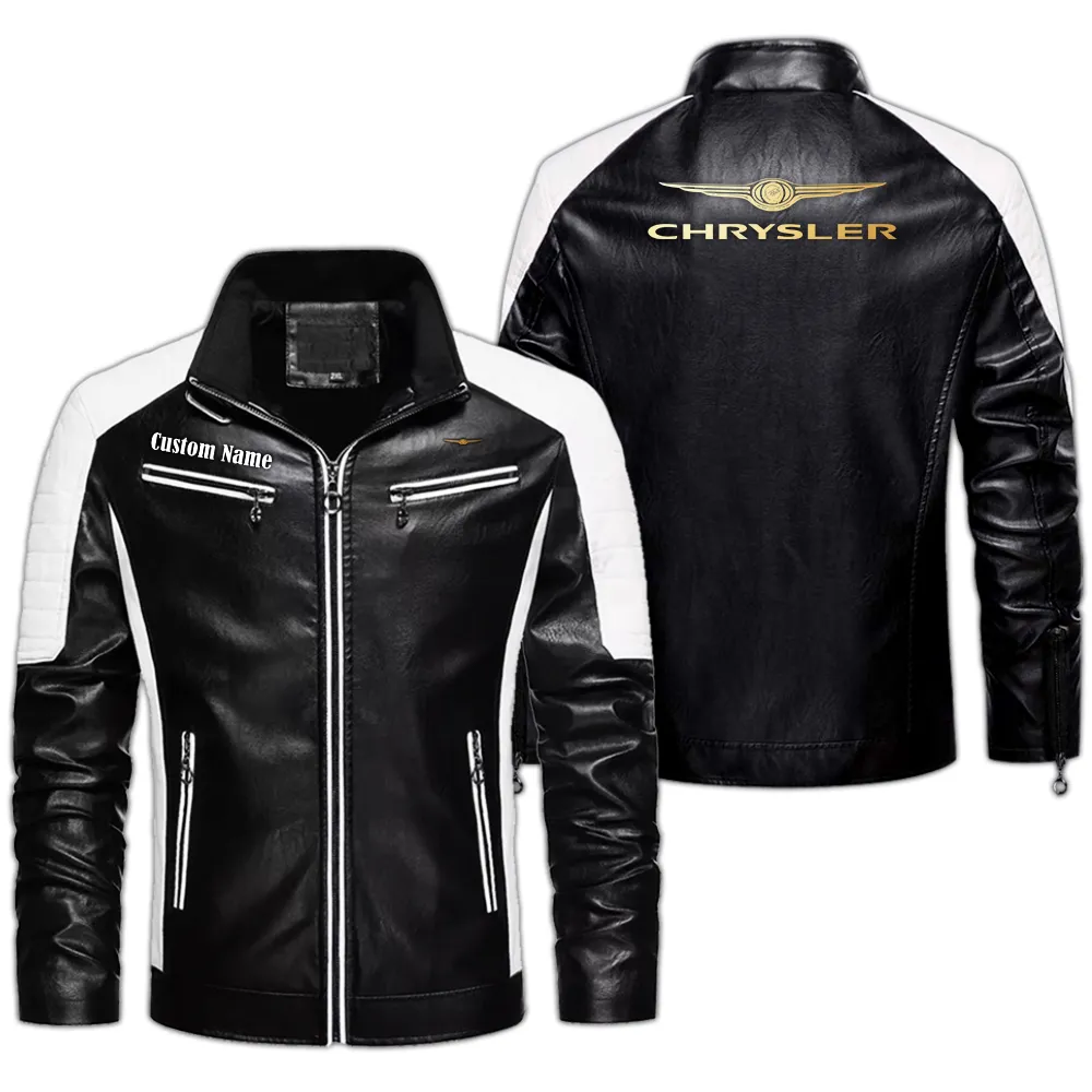 Chrysler Custom Herren Lederjacke für Autoliebhaber, Perfektes Geschenk mit Namen  CAR0401022111 - Schwarz