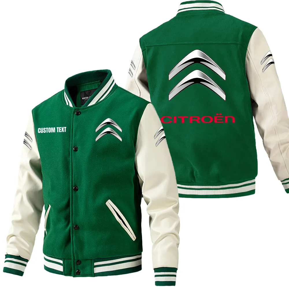 Citroen Leder-Baseballjacke für Auto-Fans – Ärmel mit All-Over-Print, personalisierbar mit Wunschname CAR1801112073 - Grün