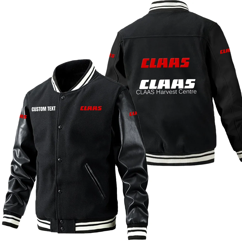 Claas Leder-Baseballjacke für Auto-Fans – Ärmel mit All-Over-Print, personalisierbar mit Wunschname CAR1801112074 - Schwarz