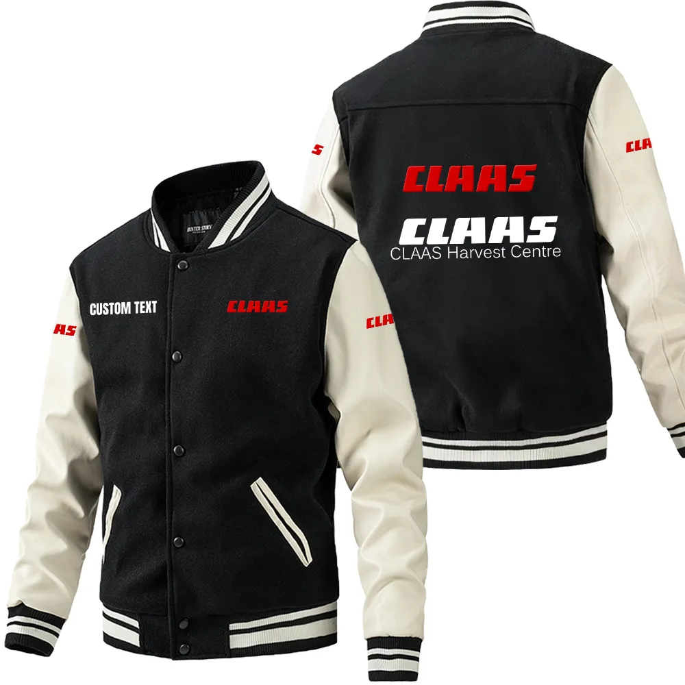 Claas Leder-Baseballjacke für Auto-Fans – Ärmel mit All-Over-Print, personalisierbar mit Wunschname CAR1801112074 - Schwarz Weiß