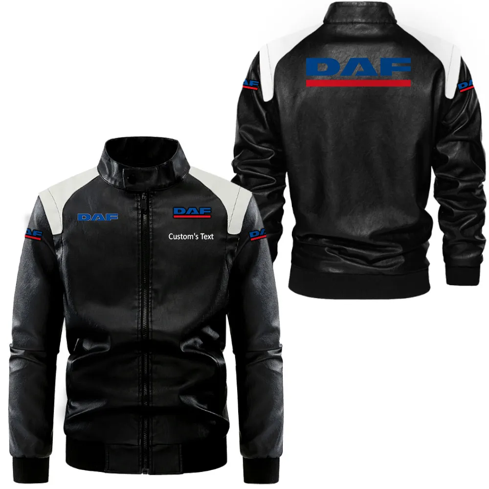 daf lederjacke in schwarz wei fr auto fans allover print personalisierbar mit wunschname car0801062113 pq2bj