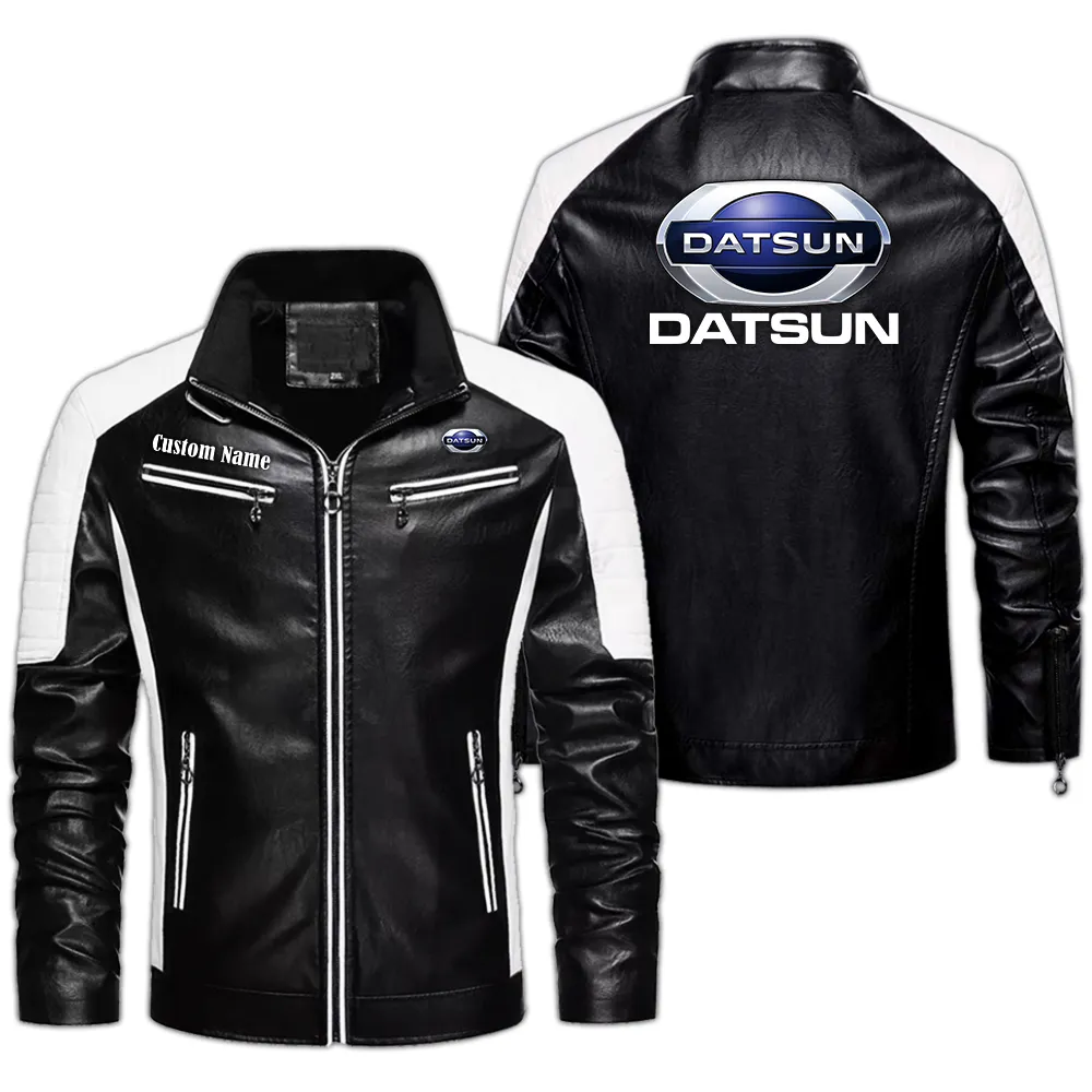 Datsun Custom Herren Lederjacke für Autoliebhaber, Perfektes Geschenk mit Namen  CAR0401022116 - Schwarz
