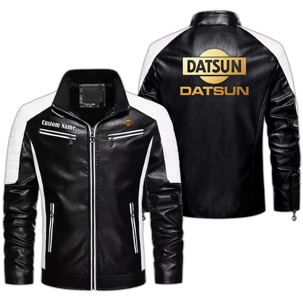 Datsun Custom Herren Lederjacke für Autoliebhaber, Perfektes Geschenk mit Namen  CAR0401022117 - Schwarz