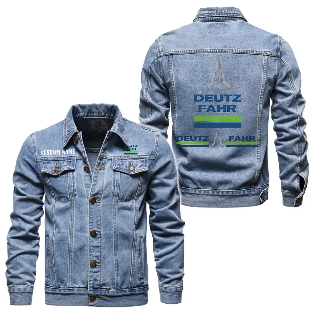 Deutz Fahr Jeansjacke für Auto-Fans – Vintage-Stil mit Wunschname personalisierbar CAR1901132091 - Hellblau