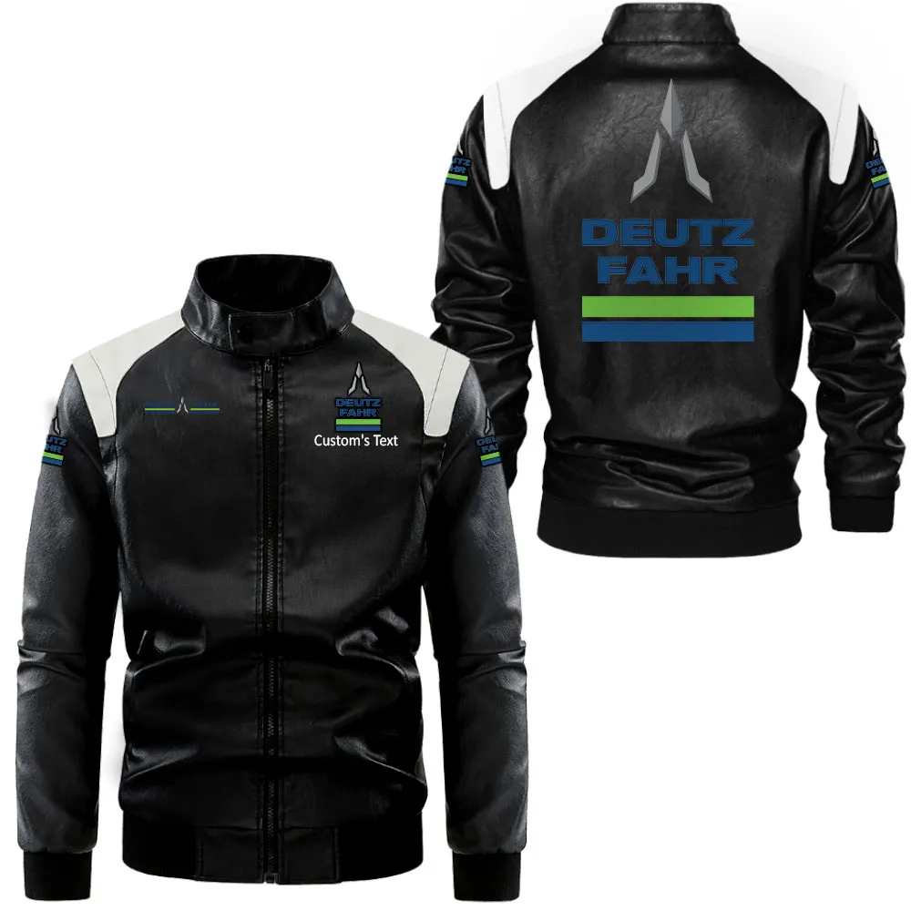 deutz fahr lederjacke in schwarz wei fr auto fans allover print personalisierbar mit wunschname car0801062117