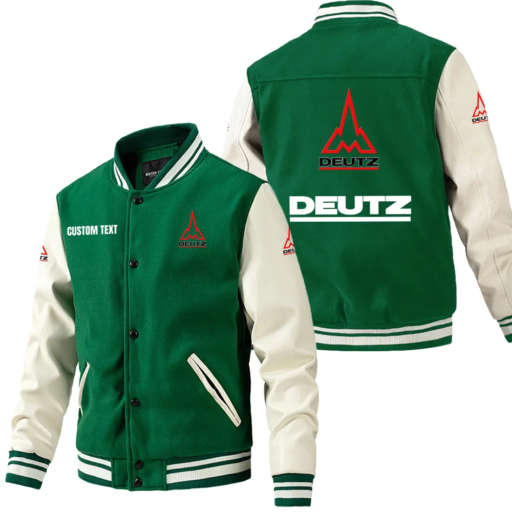Deutz Leder-Baseballjacke für Auto-Fans – Ärmel mit All-Over-Print, personalisierbar mit Wunschname CAR1801112078 - Grün