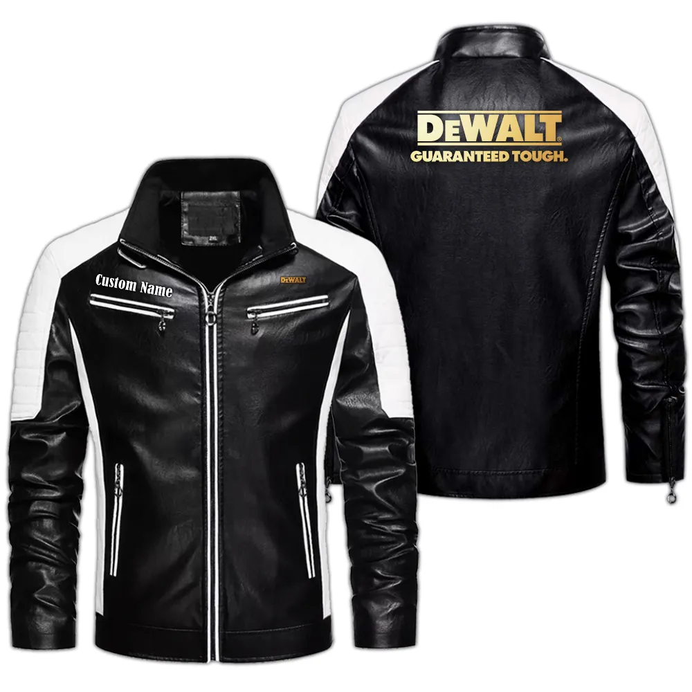 DeWalt Custom Herren Lederjacke für Autoliebhaber, Perfektes Geschenk mit Namen  CAR0401022120 - Schwarz